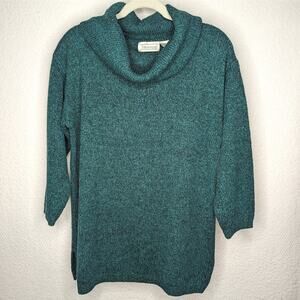 Vtg Shenanigans Womens Sz Med Cowl Neck Long Sweater Heather Green 3/4 Sleeves